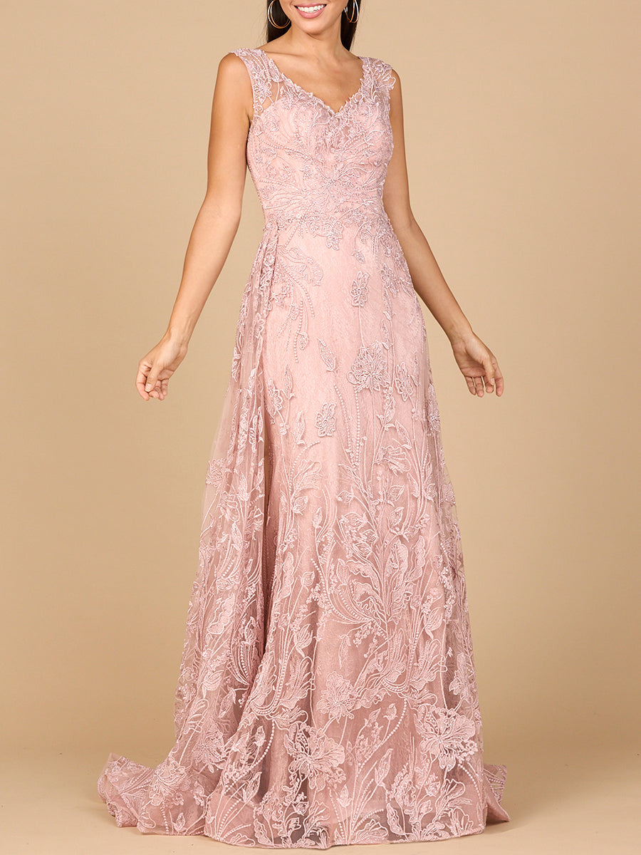 Formal Dresses Long Beaded Formal Removable Overskirt lace  Dress Blush
