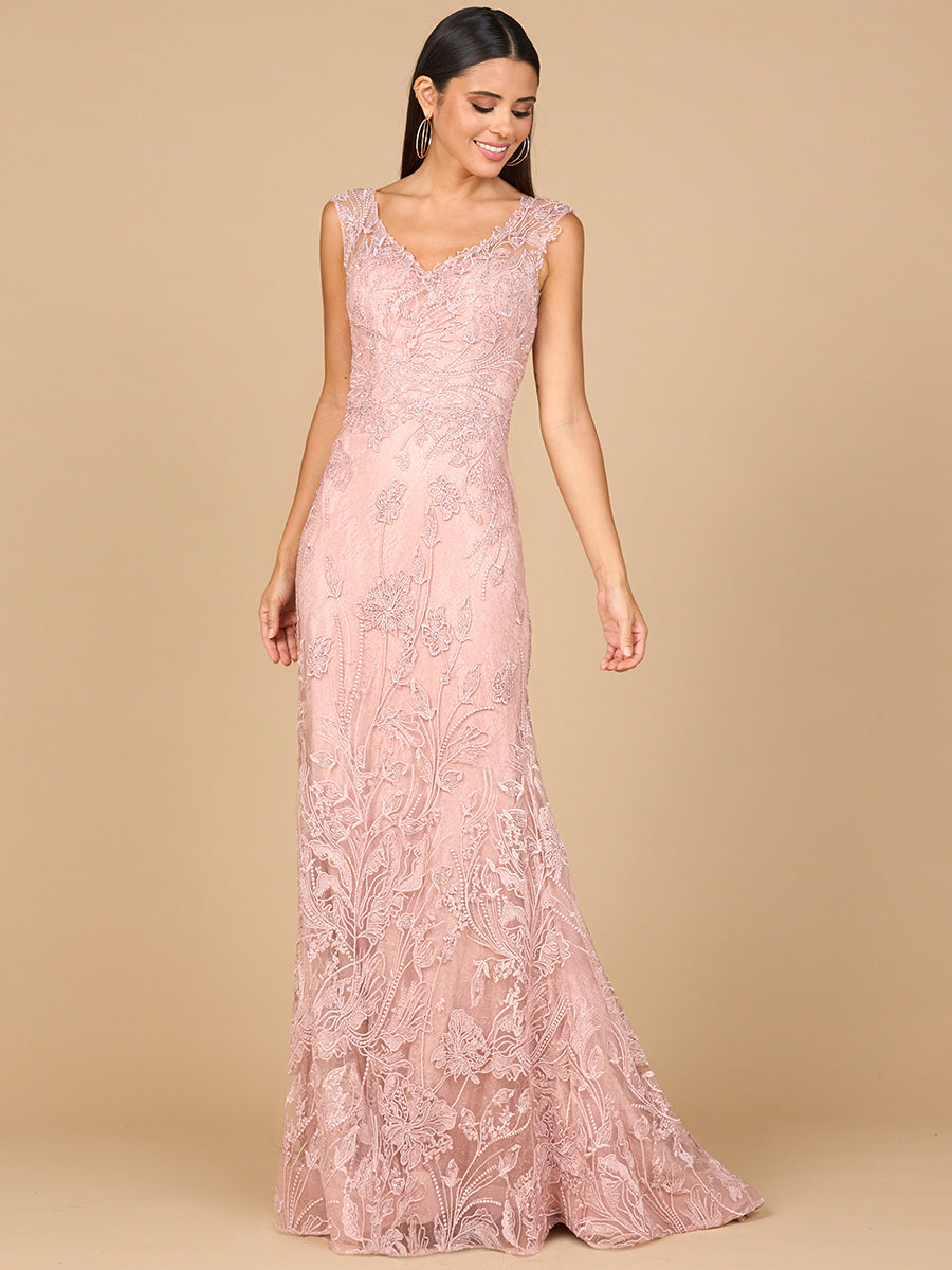 Formal Dresses Long Beaded Formal Removable Overskirt lace  Dress Blush