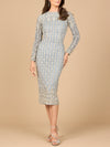 Cocktail Dresses Long Sleeve Beaded Cocktail Midi Dress Grey