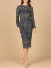 Cocktail Dresses Long Sleeve Beaded Cocktail Midi Dress Navy