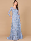 Formal Dresses Long Sleeve Formal A Line Lace Evening Dress Blue