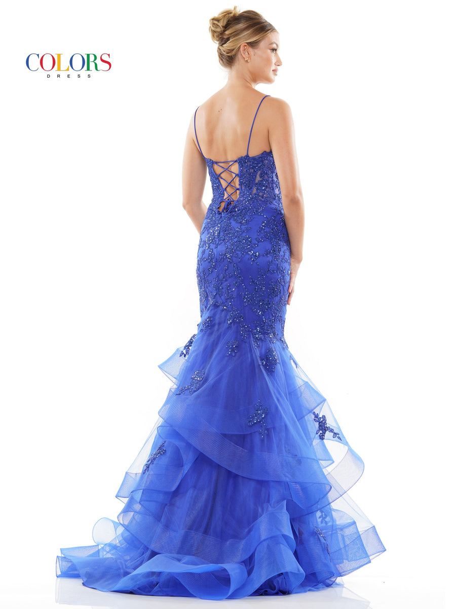 فستان سهرة طويل بحمالات رفيعة، ألوان 2899