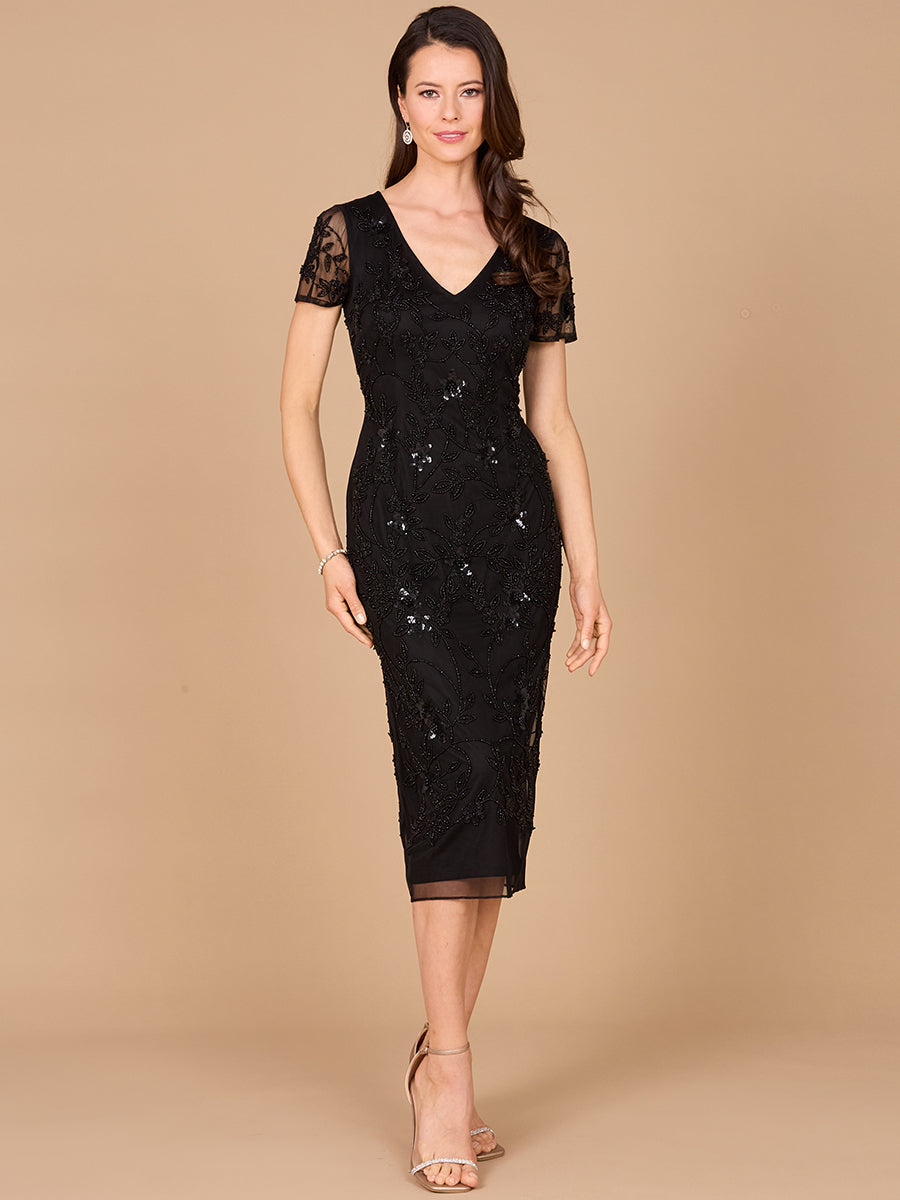 Cocktail Dresses Beaded Short Cocktail Midi Dress Black