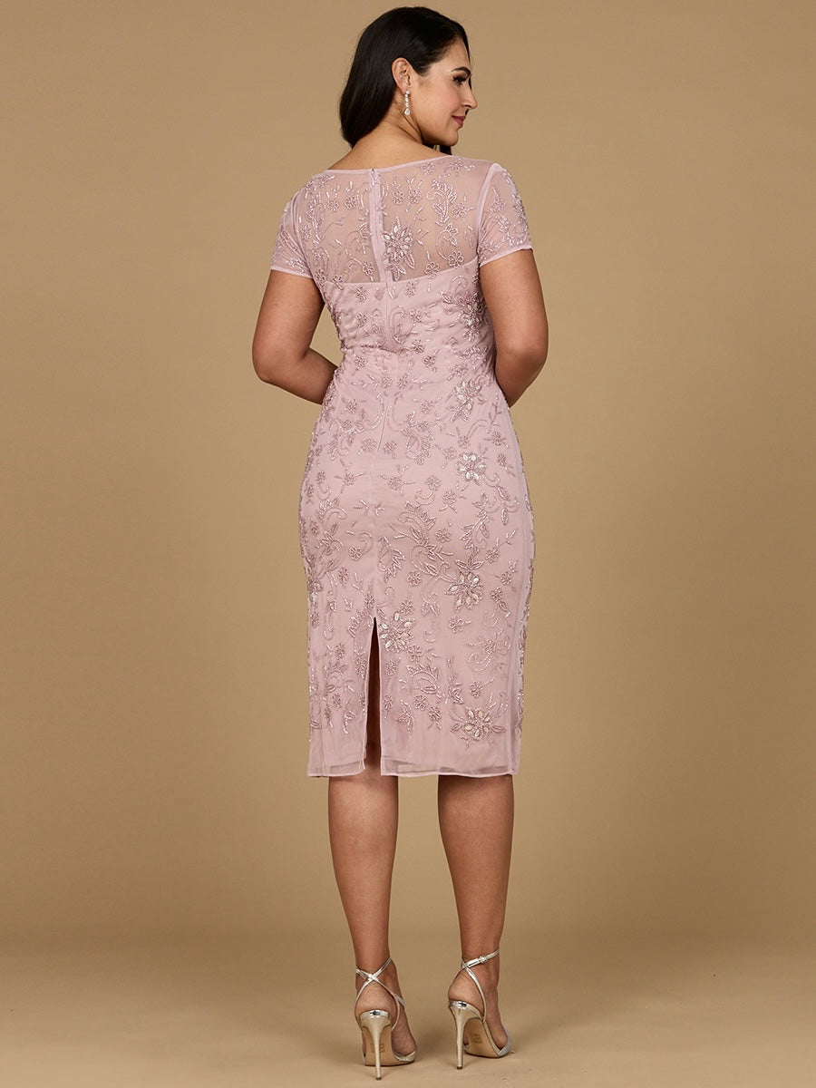Cocktail Dresses Short Cocktail Beaded Midi Length Dress Dusty Rose
