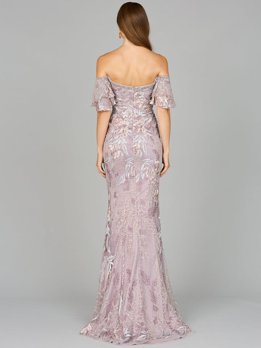 Prom Dresses Long Mermaid Formal Lace Floral Prom Dress Dusty Purple