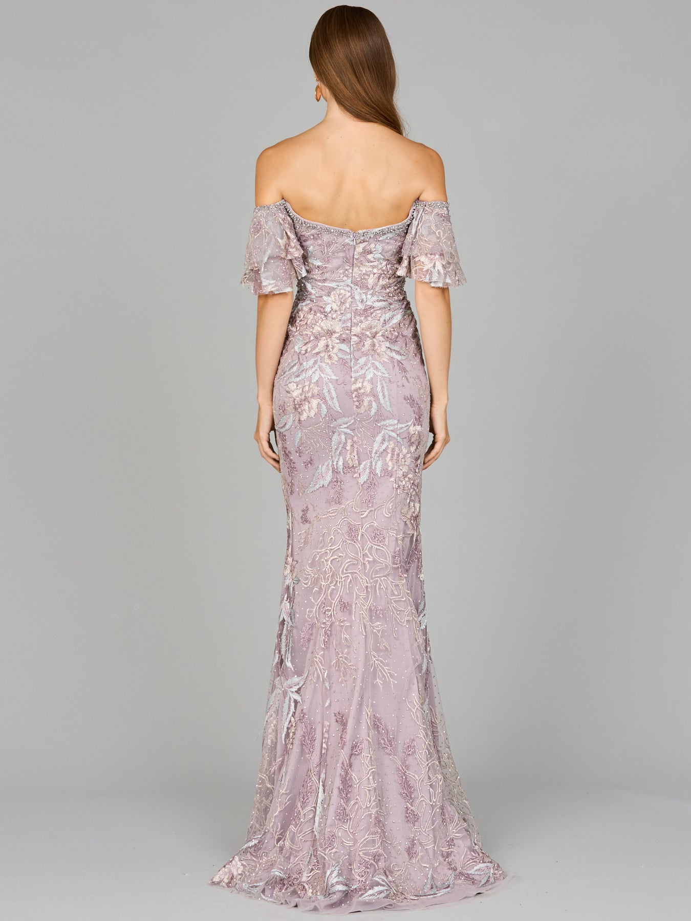 Prom Dresses Long Mermaid Formal Lace Floral Prom Dress Dusty Purple