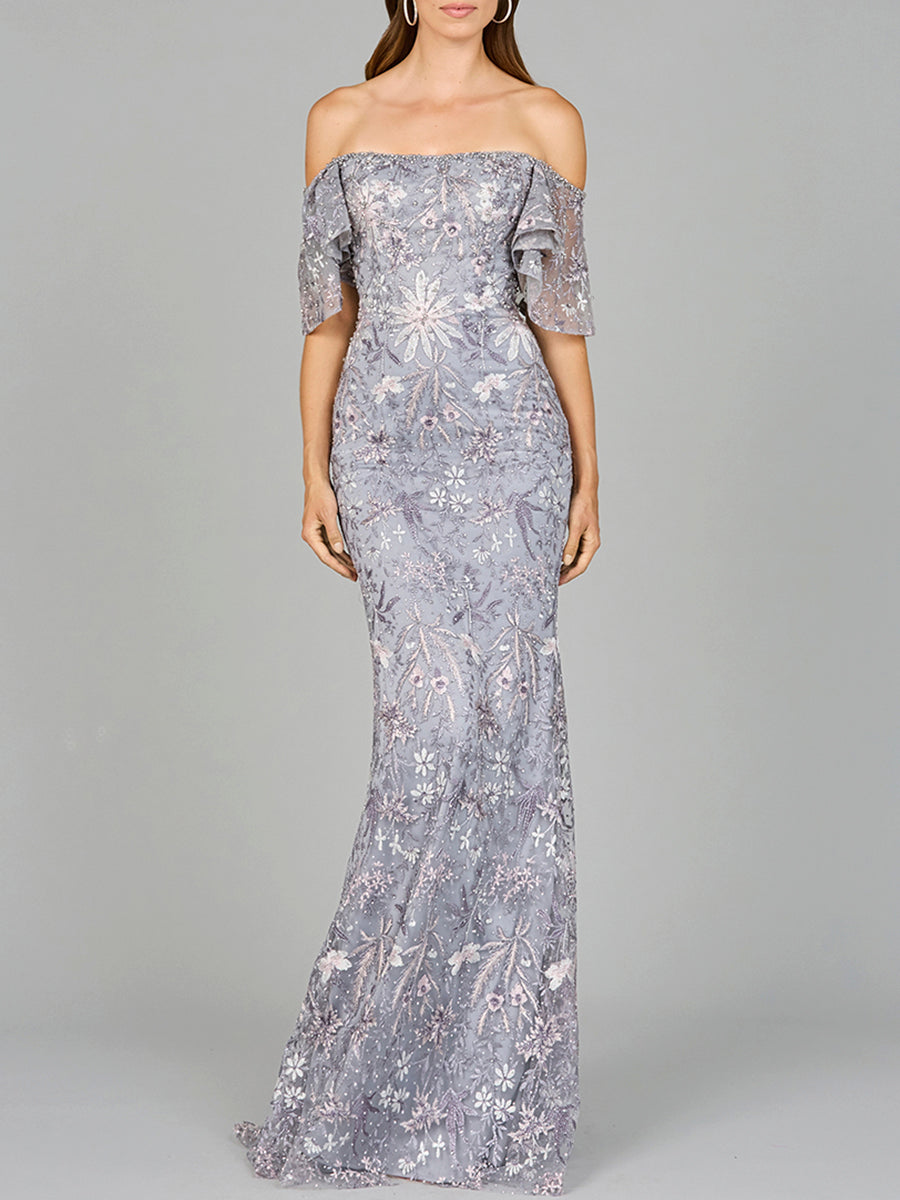 Prom Dresses Beaded Floral Long Mermaid Formal Prom Dress Slate/Multi