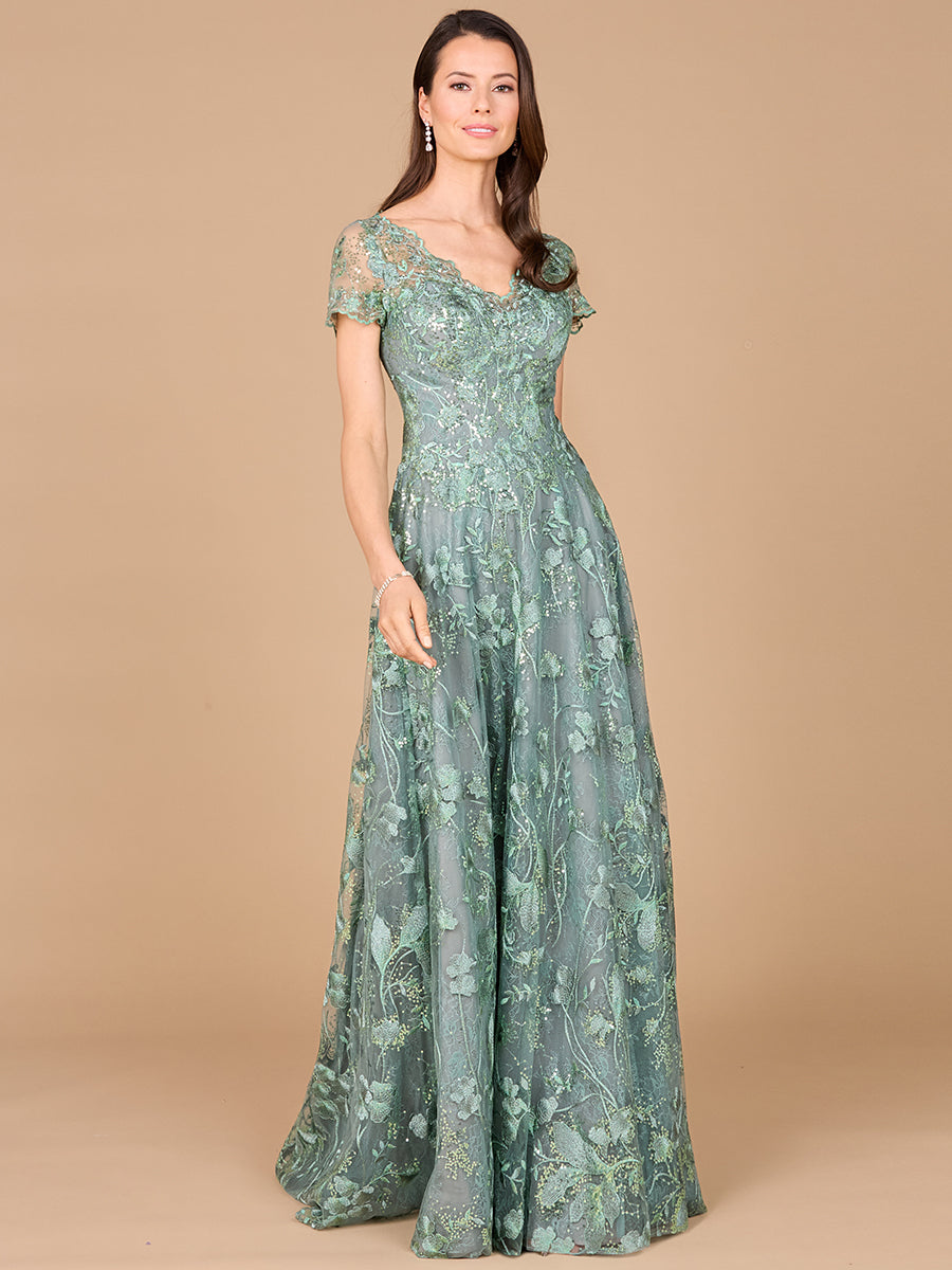 Formal Dresses A Line Floral Lace Long Formal Evening Dress Green