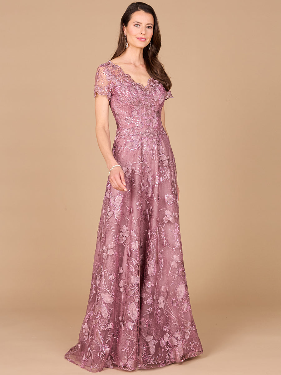 Formal Dresses A Line Floral Lace Long Formal Evening Dress Mauve