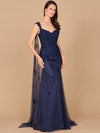 Formal Dresses Long formal Cape Sleeve Lace Dress Navy