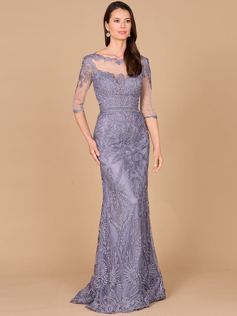Formal Dresses Long Formal Detachable Sleeve Evening Dress Grey Blue