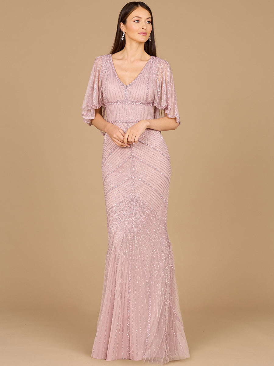 Formal Dresses Long Formal Cape Sleeve Mermaid Evening Dress Blush