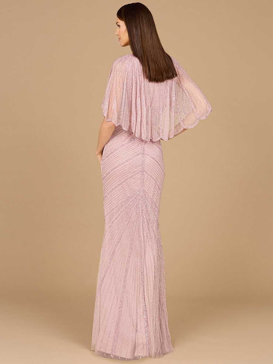 Formal Dresses Long Formal Cape Sleeve Mermaid Evening Dress Blush