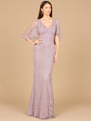 Formal Dresses Long Beaded Mermaid Cape Sleeve Evening Dress Lilac