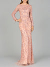 Formal Dresses Long Sleeve Formal Beaded Lace Evening Dress Blush