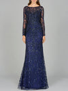 Formal Dresses Long Sleeve Formal Beaded Lace Evening Dress Navy