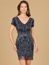 Cocktail Dresses Beaded Floral Short Coktail Dress Navy
