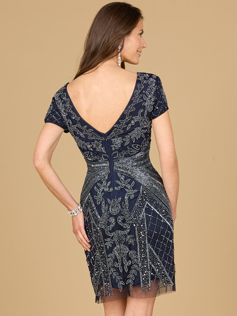 Cocktail Dresses Beaded Floral Short Coktail Dress Navy