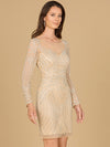 Cocktail Dresses Short Beaded Long Sleeve Cocktail Dress Nude/Silver
