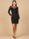 Cocktail Dresses Short Beaded Long Sleeve Cocktail Dress Black