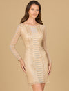 Cocktail Dresses Long Sleeve Geometric Beaded Short Cocktail Dress Champagne