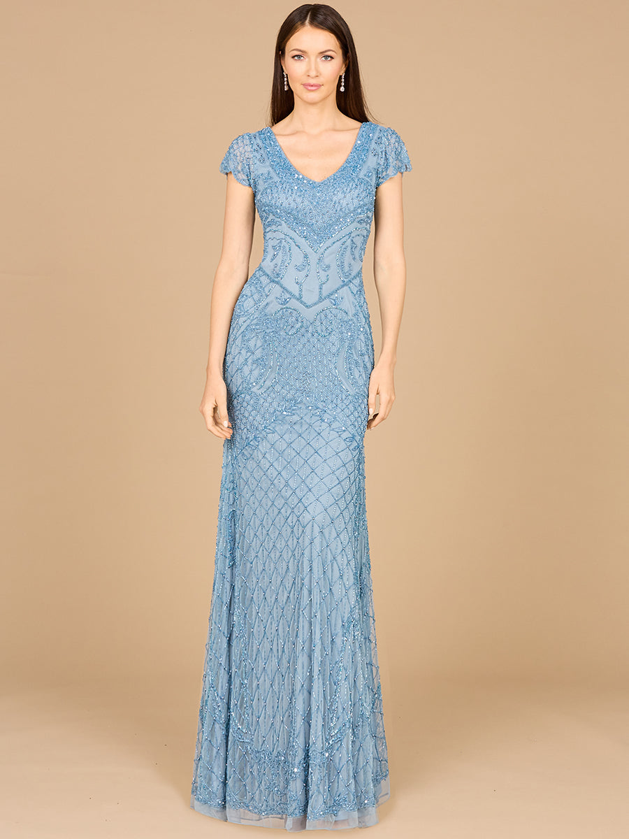 Formal Dresses Long Formal Beaded Evening Dress Slate