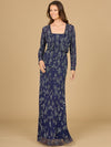 Formal Dresses Two Piece Long Formal Beaded Jacket Dress Navy