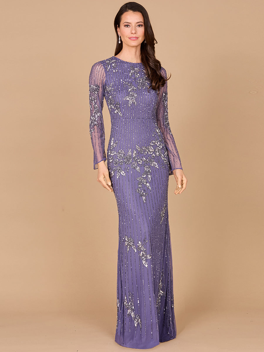 Formal Dresses Long Sleeve Formal Beaded Evening Dress Amethyst
