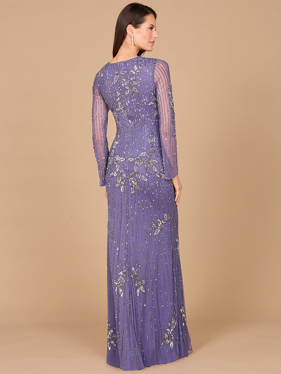 Formal Dresses Long Sleeve Formal Beaded Evening Dress Amethyst