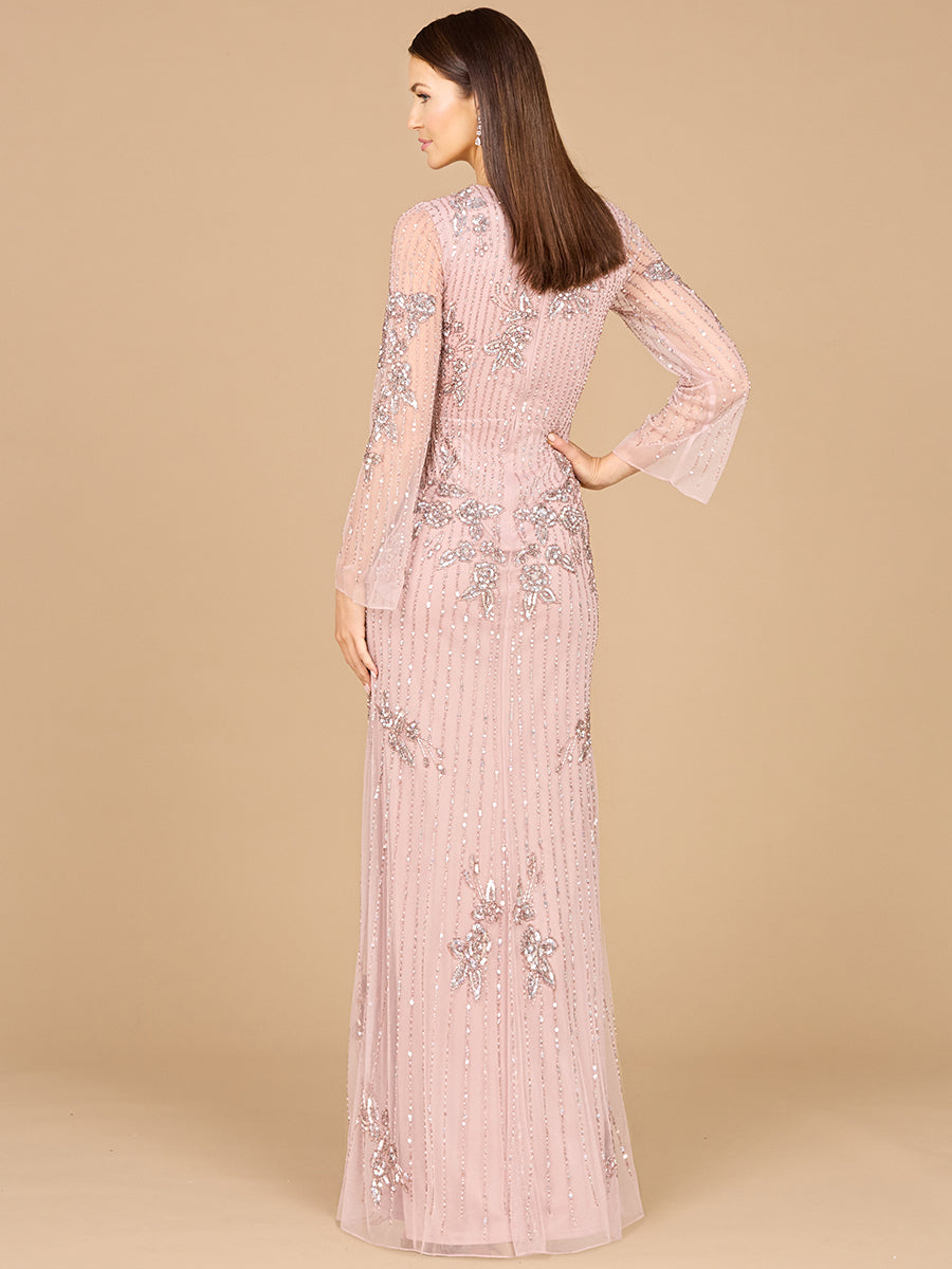 Formal Dresses Long Sleeve Formal Beaded Evening Dress Dusty Rose