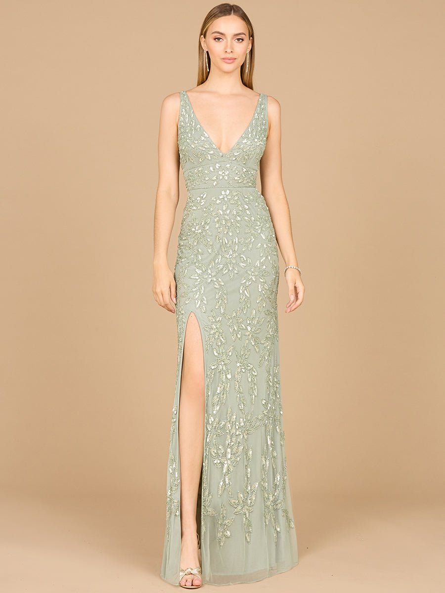 Formal Dresses Long Formal Beaded Floral Evening Dress Dusty Mint