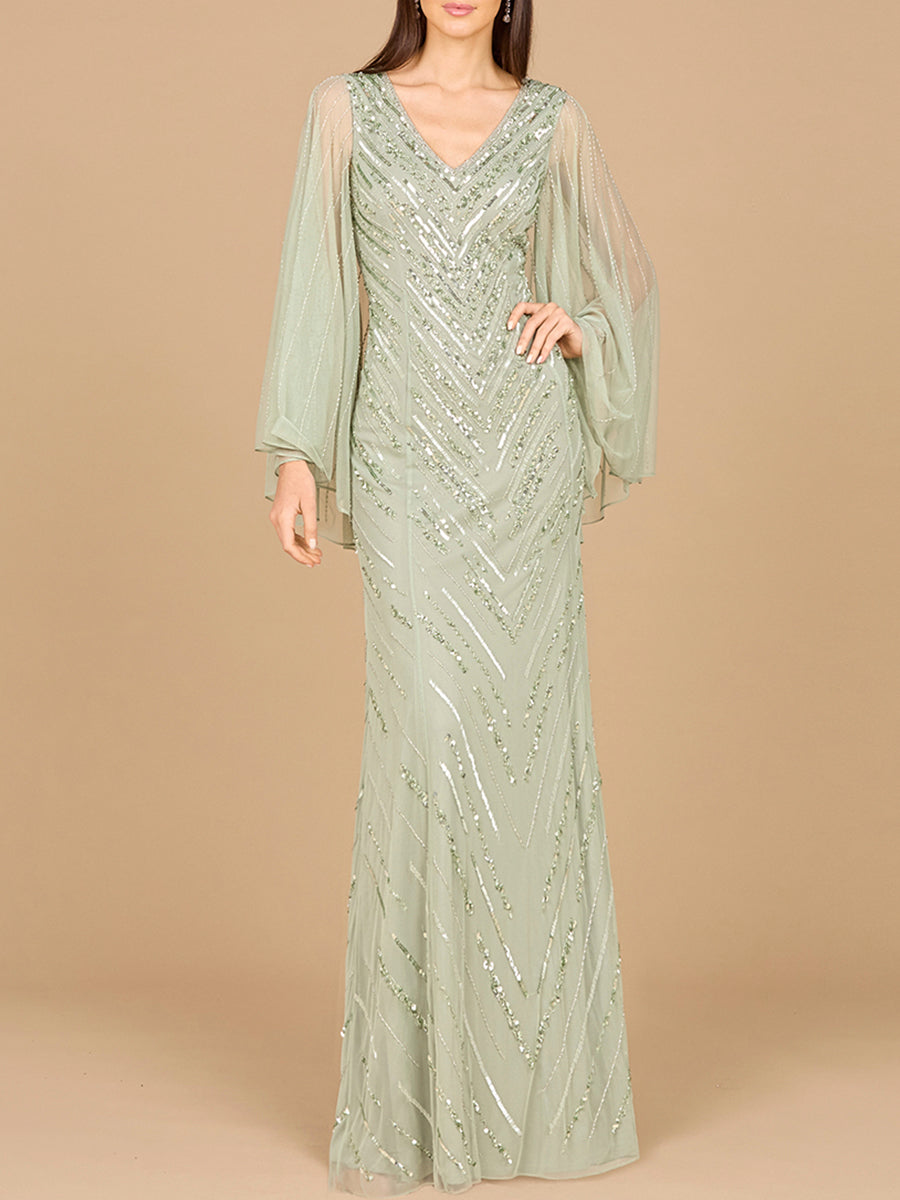 Formal Dresses Long Evening Formal Cape Sleeve Dress Dusty Mint