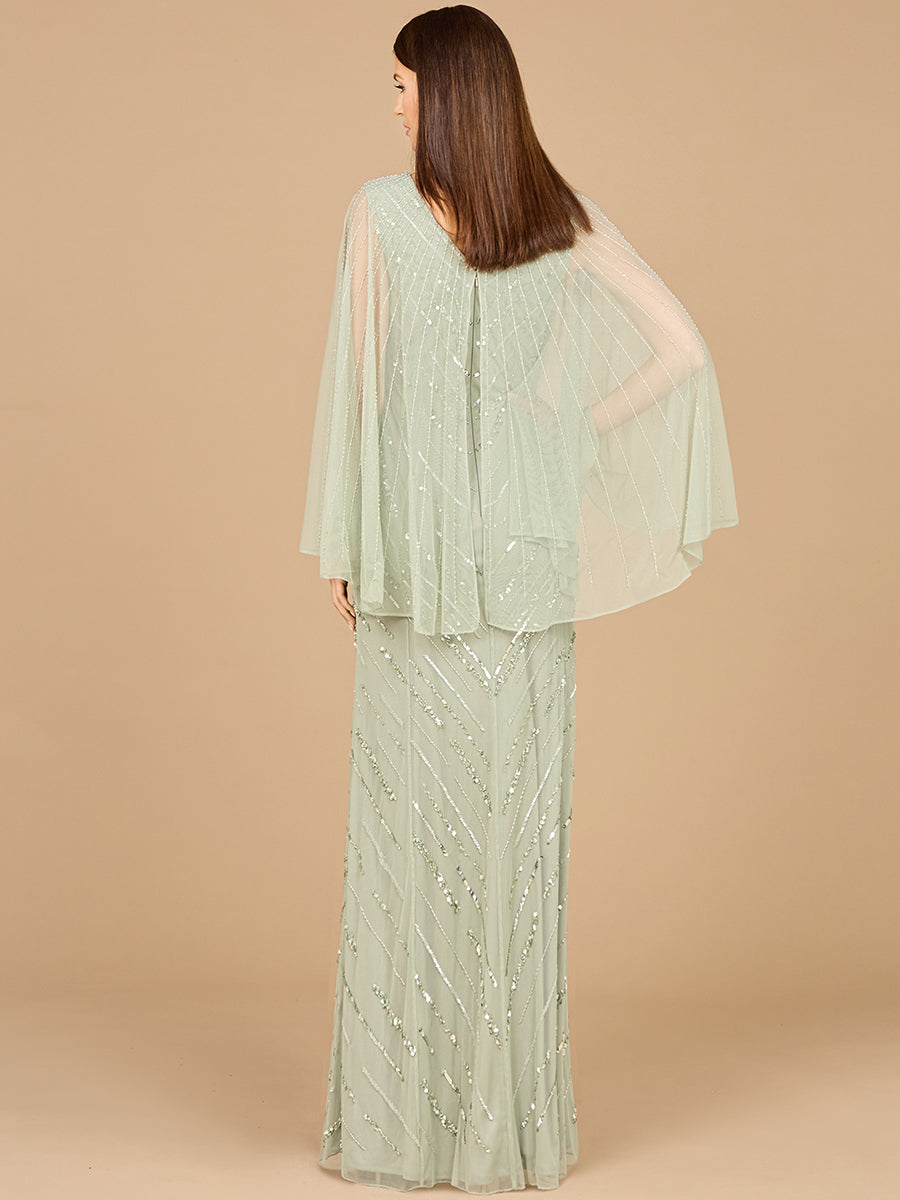 Formal Dresses Long Evening Formal Cape Sleeve Dress Dusty Mint