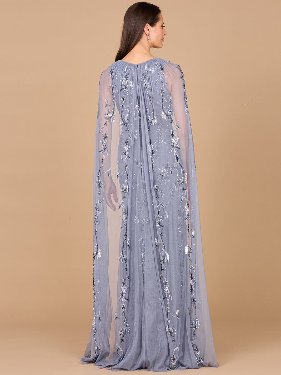 Formal Dresses Long Formal Cape Beaded Evening Dress Dusty Periwinkle