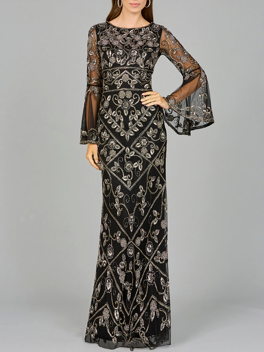 Formal Dresses Long Sleeve Beaded Formal Evening Dress Black