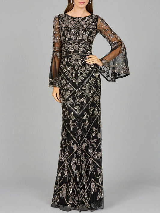 Formal Dresses Long Sleeve Beaded Formal Evening Dress Black