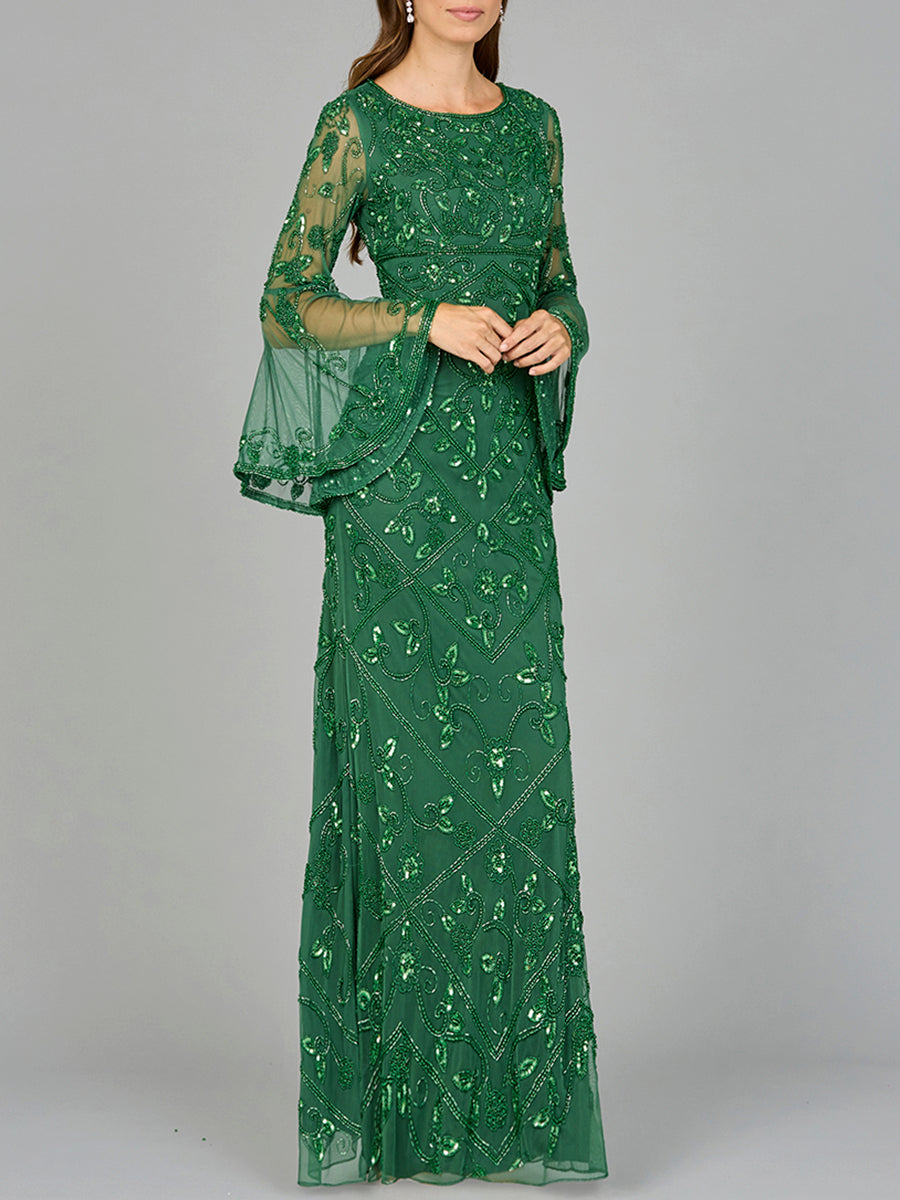Formal Dresses Long Sleeve Beaded Formal Evening Dress Forest Green