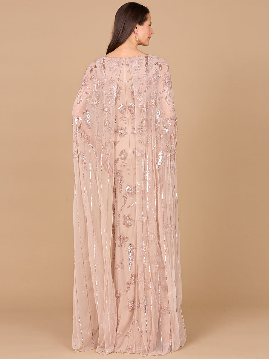 Formal Dresses Long Formal Beaded Cape Evening Dress Nude