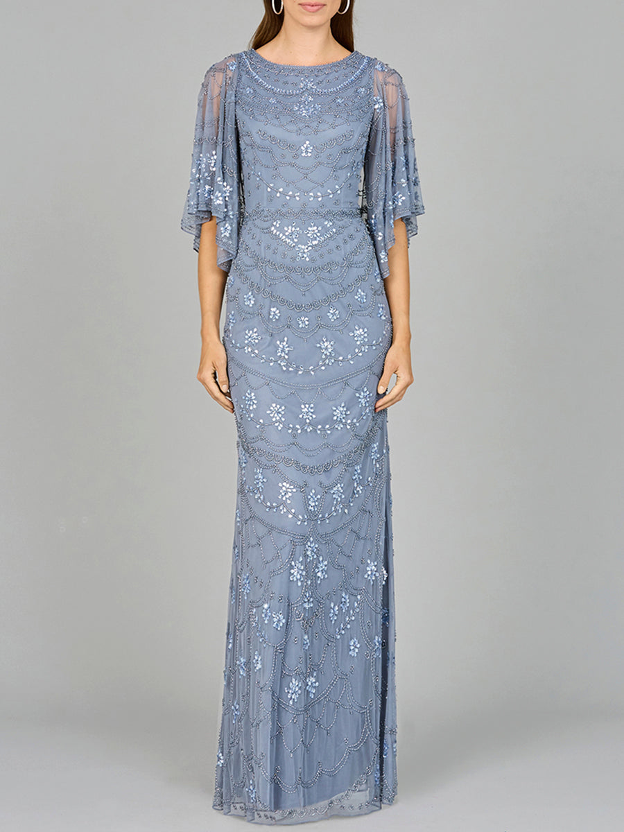 Mother of the Bride Dresses Modest Long Formal Beaded Mother of the Bride Dress Dusty Periwinkle