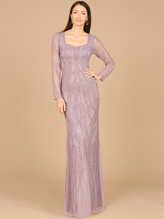 Formal Dresses Beaded Long Sleeve Formal Sequin Evening Dress Dusty Lavender