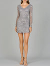 Cocktail Dresses Short Beaded Fitted Cocktail Dress Grey