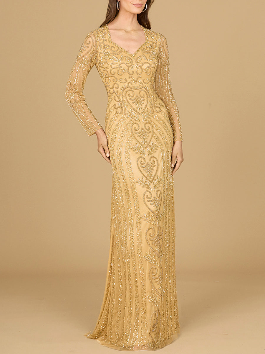 Formal Dresses Long Sleeve Sequin Formal Evening Dress Gold