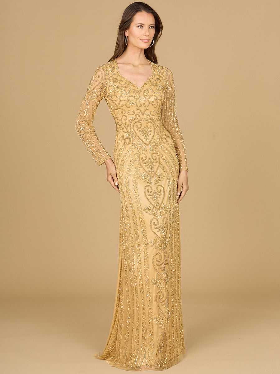 Formal Dresses Long Sleeve Sequin Formal Evening Dress Gold