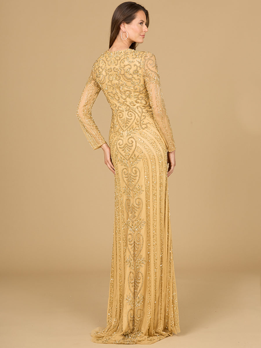Formal Dresses Long Sleeve Sequin Formal Evening Dress Gold