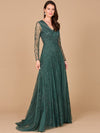 Formal Dresses Long Sleeve Formal A Line Beaded Evening Dress Green
