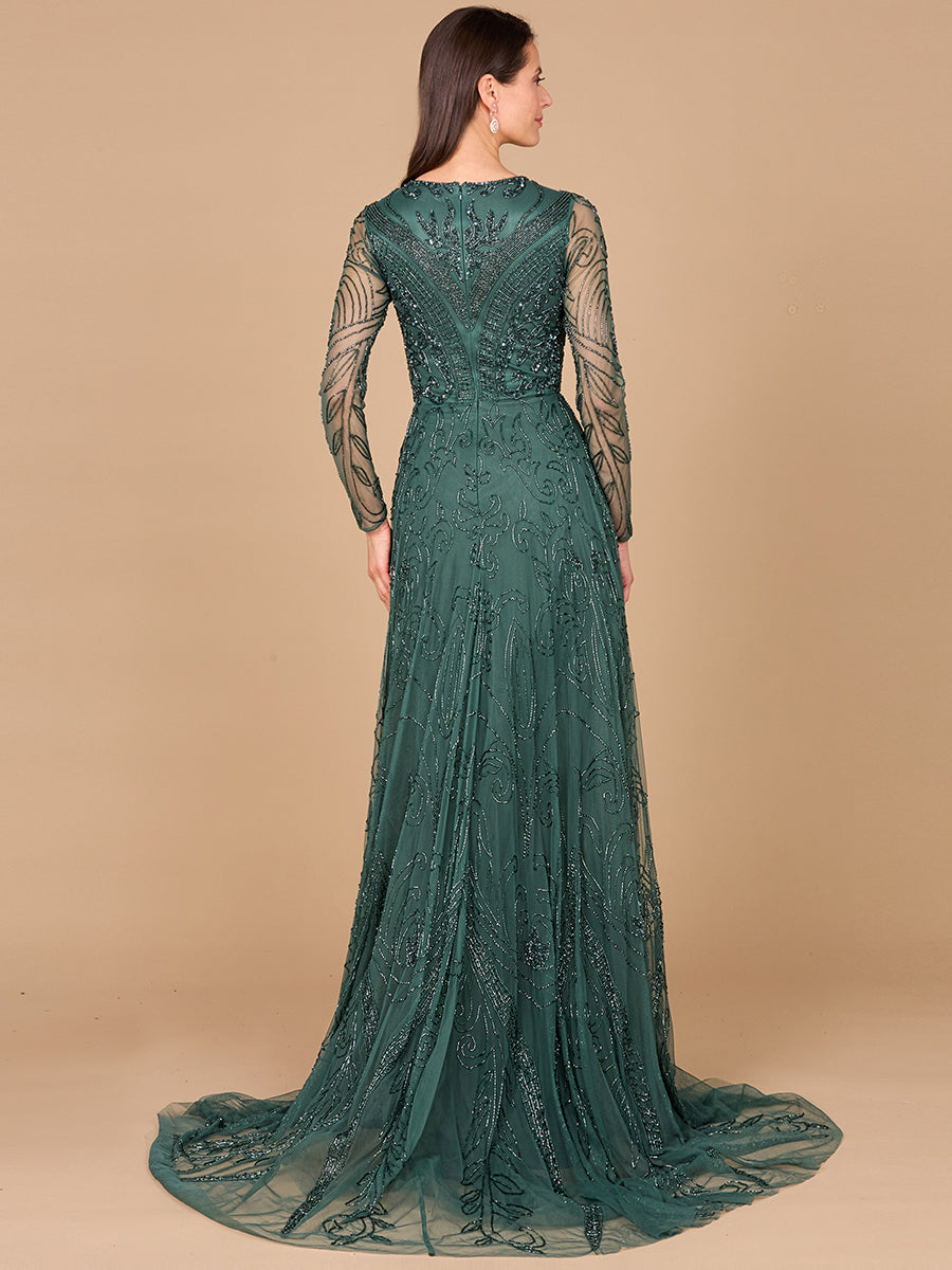 Formal Dresses Long Sleeve Formal A Line Beaded Evening Dress Green