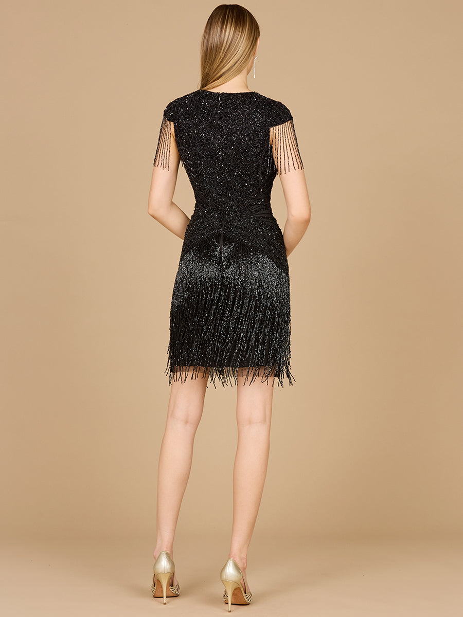 Cocktail Dresses Fringe Short Cocktail Fitted Dress Black