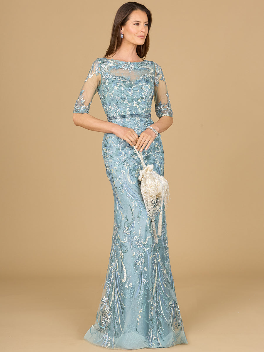 Formal Dresses Fitted Long Lace Formal Evening Mermaid Dress Dusty Blue