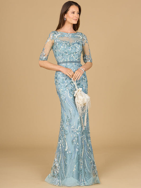 Formal Dresses Fitted Long Lace Formal Evening Mermaid Dress Dusty Blue