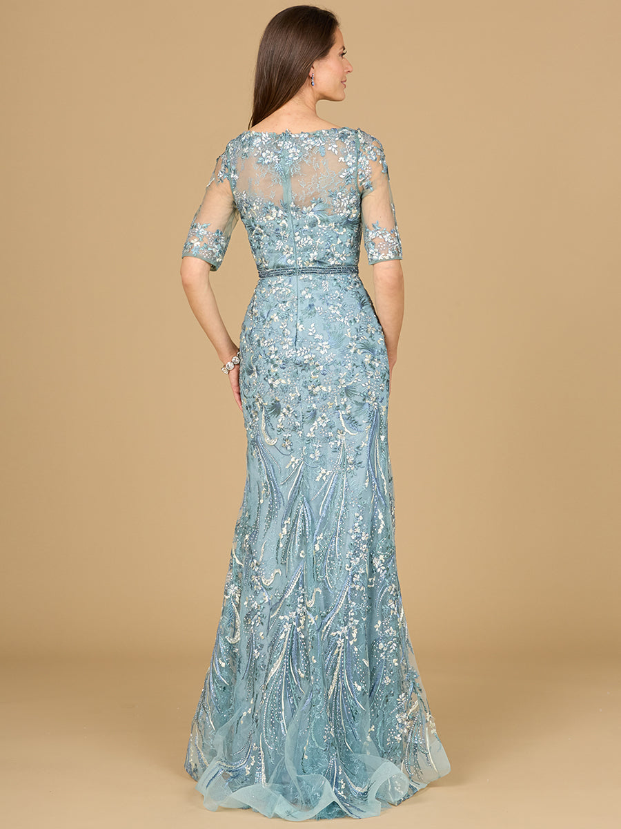 Formal Dresses Fitted Long Lace Formal Evening Mermaid Dress Dusty Blue